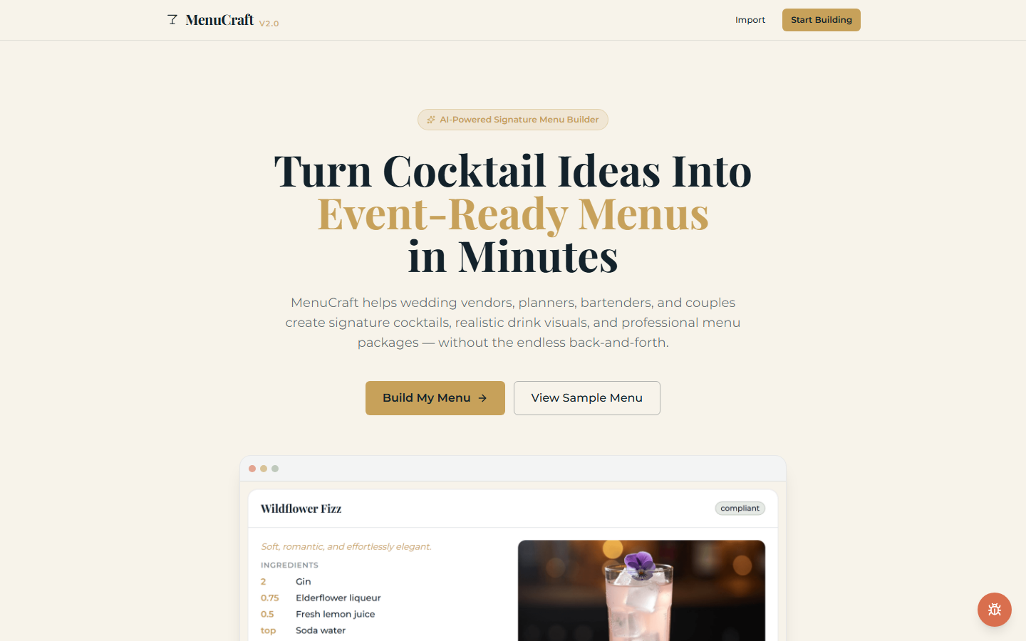 MenuCraft interface