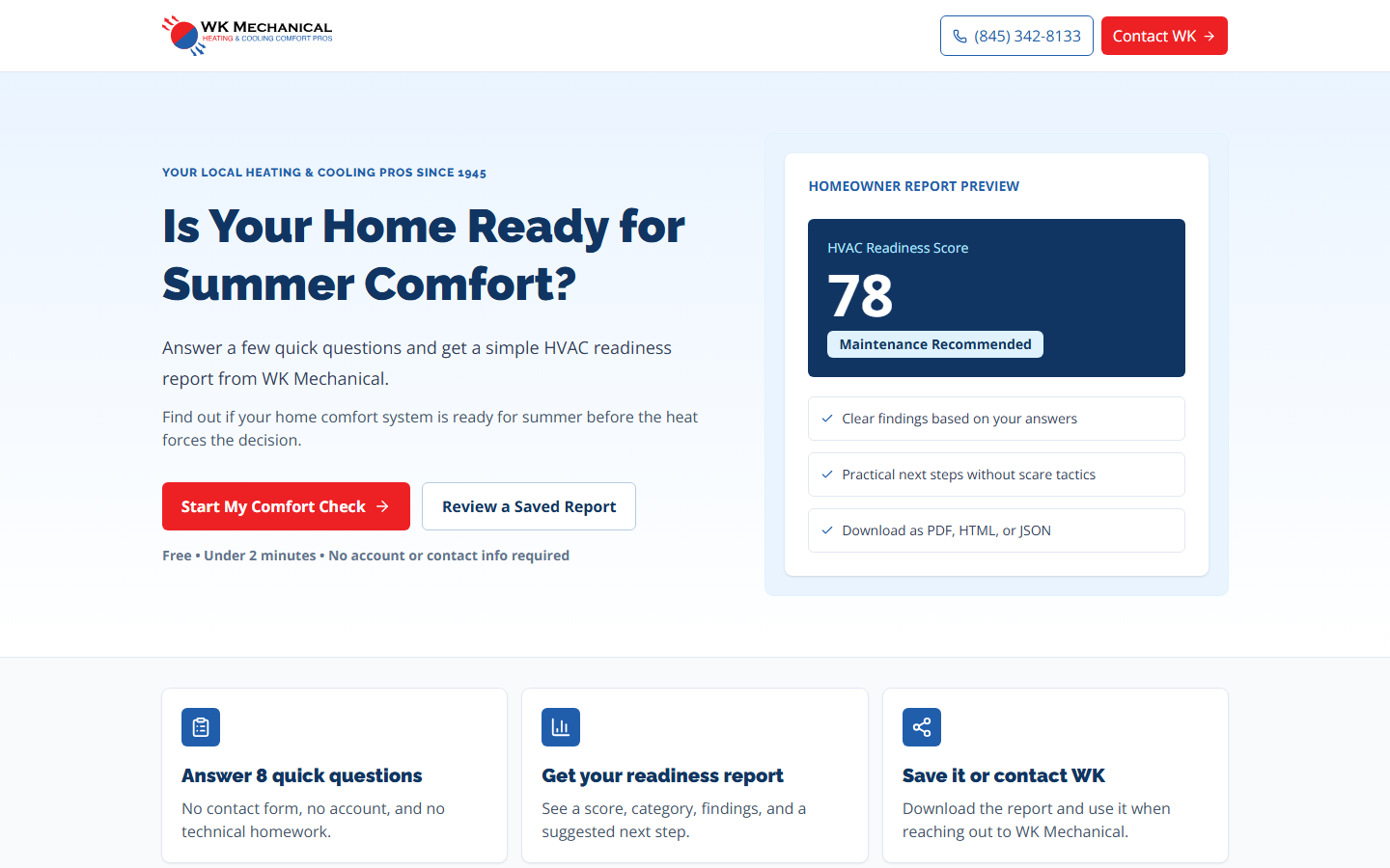 WK Comfort Advisor interface